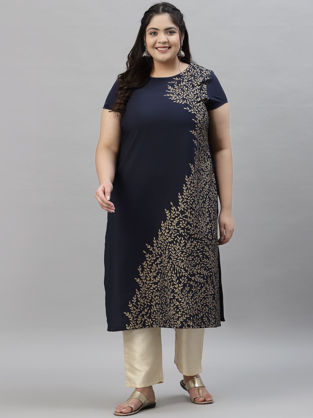 Sztori Plus Size Floral Printed Crepe Kurta - Distacart