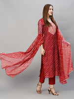 Thumbnail for Kalini Leheriya Printed Thread Work Straight Kurta With Trousers & Dupatta - Distacart