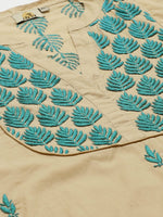 Thumbnail for ADA Women Beige & Teal Green Chikankari Embroidered Sustainable Handloom Kurta with Trousers - Distacart