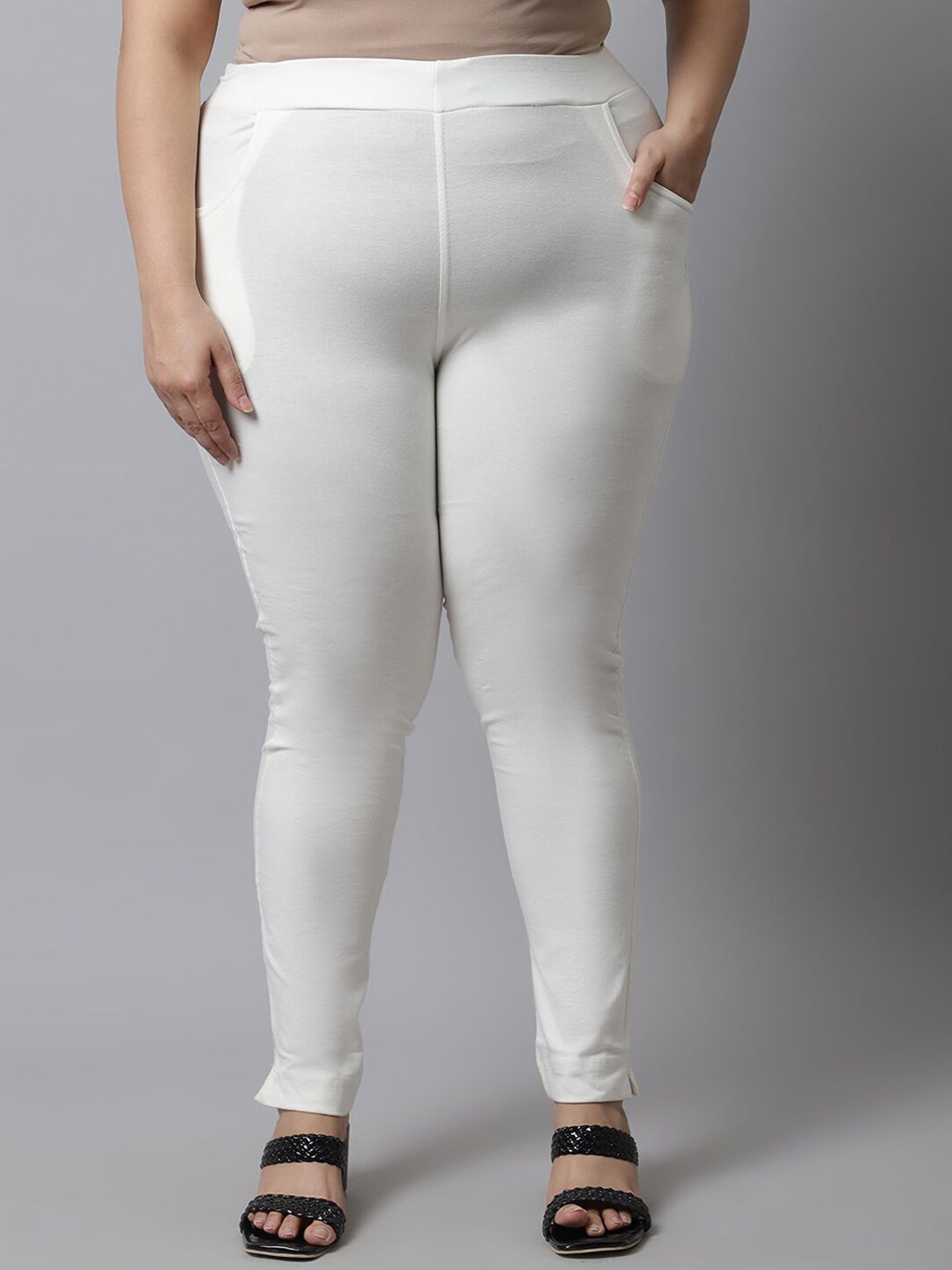 TAG 7 Women Plus Size Off White Solid Ankle Length Leggings - Distacart