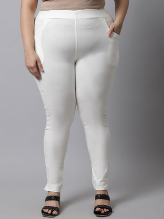 TAG 7 Women Plus Size Off White Solid Ankle Length Leggings - Distacart