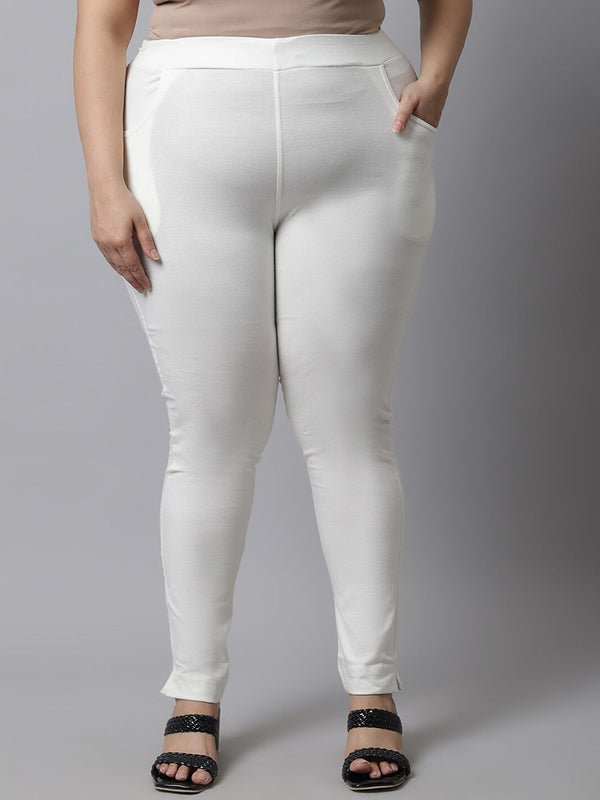 TAG 7 Women Plus Size Off White Solid Ankle Length Leggings - Distacart