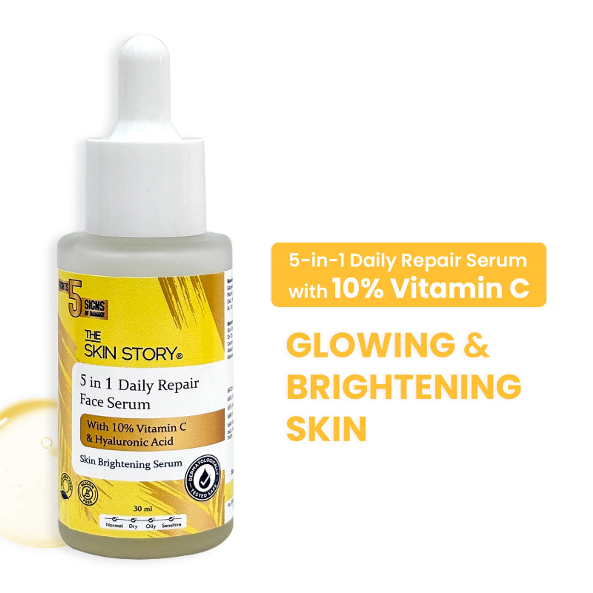 The Skin Story 10% Vitamin C Skin Brightening Face Serum With Hyaluronic Acid For Glowing Firm Skin - 30ml