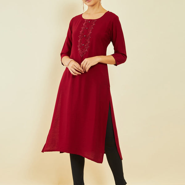 Soch Geometric Embroidered Keyhole Neck Thread Work Kurta - Distacart