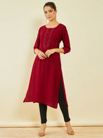 Thumbnail for Soch Geometric Embroidered Keyhole Neck Thread Work Kurta - Distacart