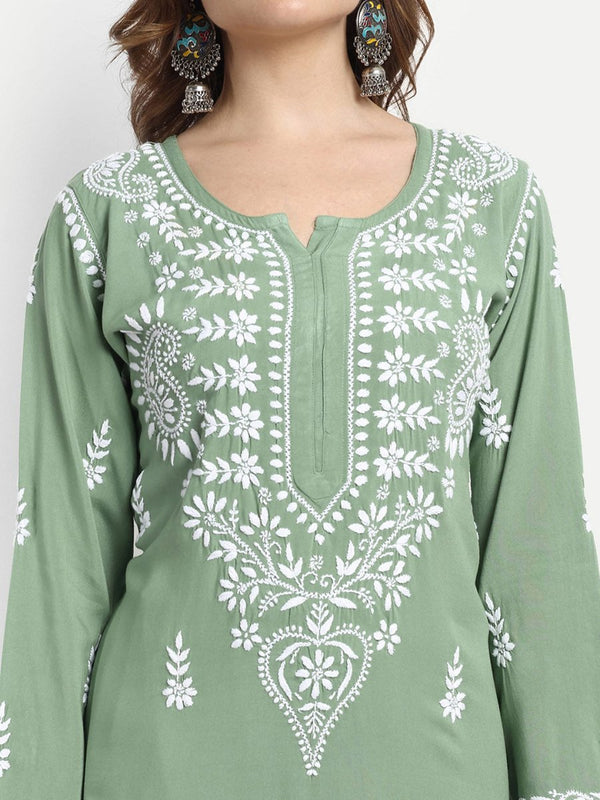 ADA Ethnic Motifs Embroidered Chikankari Kurta with Trousers - Distacart