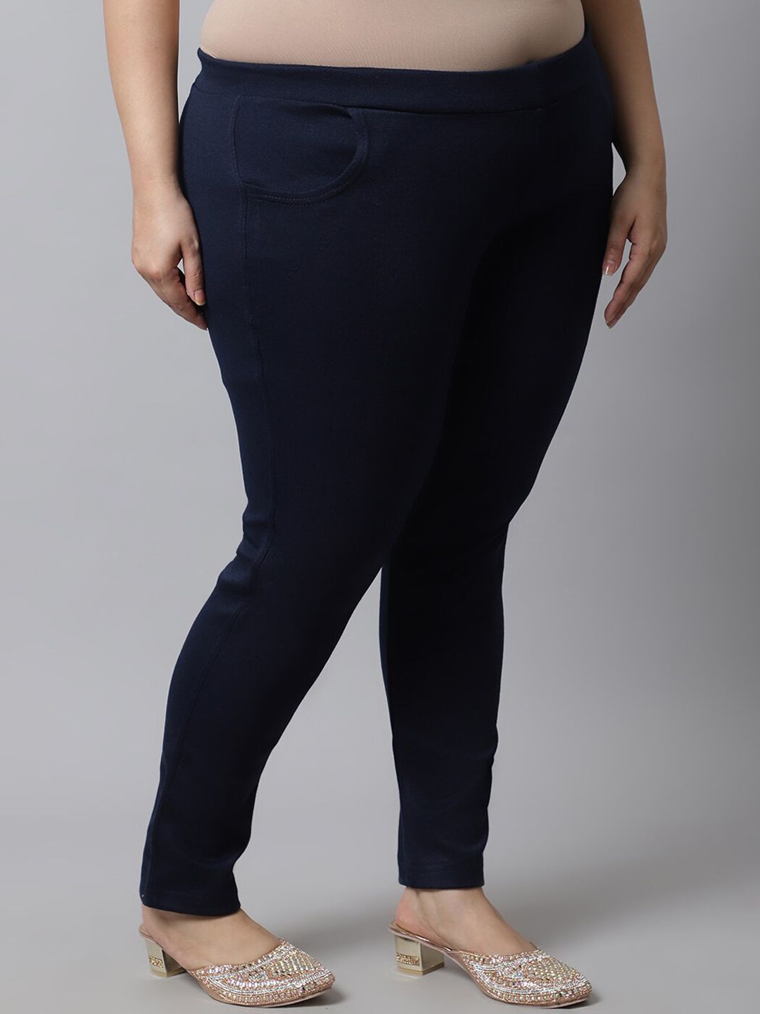 TAG 7 Women Plus size Navy Blue Solid Ankle-length Leggings - Distacart