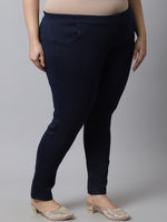 Thumbnail for TAG 7 Women Plus size Navy Blue Solid Ankle-length Leggings - Distacart