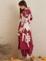 Thumbnail for Indo Era Floral Printed V-Neck Sequinned A-Line Kurta with Salwar