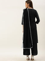 Thumbnail for All About You Women Black & Grey Striped Keyhole Neck Kurta with Palazzos & Dupatta - Distacart