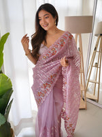 Thumbnail for Anouk Lavender Embellished Sequinned Organza Saree - Distacart