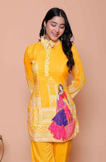 Thumbnail for Miravan Womens Yellow Digital Printed Kurta Set - Distacart