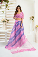 Thumbnail for Vastranavya Pink Blue Digital Printed Linen Ready To Wear Designer Saree with Unstitched Blouse - Distacart