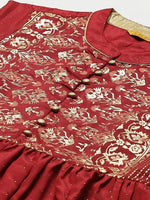 Thumbnail for AURELIA Women Maroon & Golden Embellished A-Line Dress - Distacart