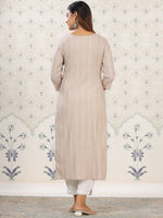 Thumbnail for Ode by House of Pataudi Striped Round Neck Straight Cotton Kurta - Distacart