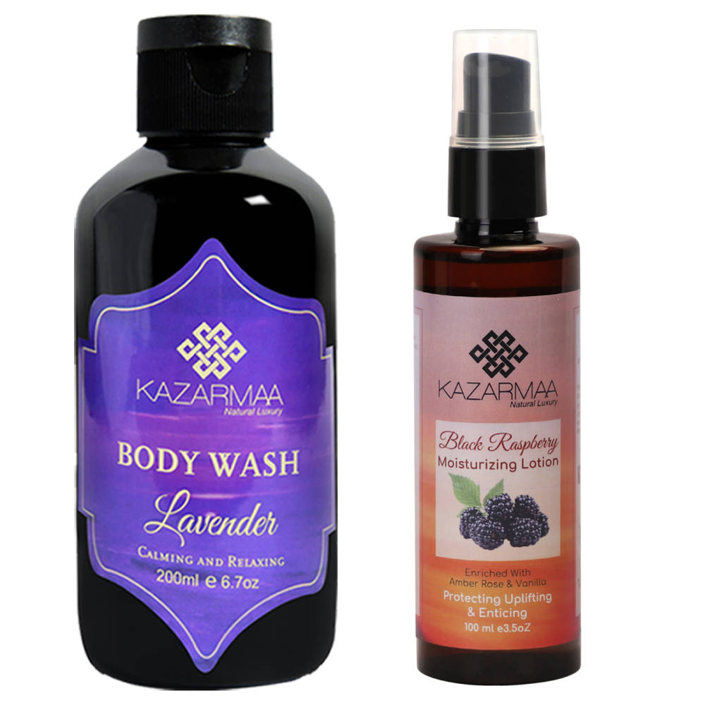 Kazarmaa Black Raspberry Moisturizing Lotion & Lavender Body Wash with Loofah