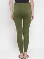 Thumbnail for TAG 7 Women Olive Green Solid Ankle-Length Leggings - Distacart