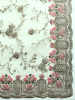 Thumbnail for kasee Floral Embroidered Zari Net Saree - Distacart