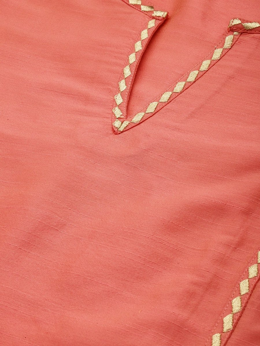 All About You Women Peach-Coloured Embroidered Kurta with Trousers - Distacart