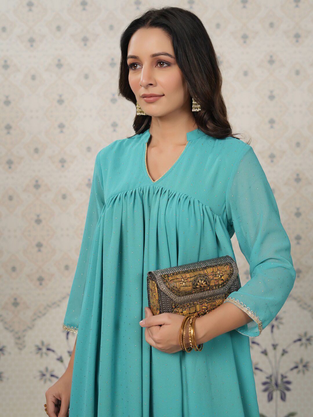 Ode by House of Pataudi Mandarin Collar A-Line Kurta - Distacart