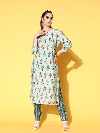 All About You Women Calm Green Ethnic Motifs Print Parade Kurta with Trousers - Distacart