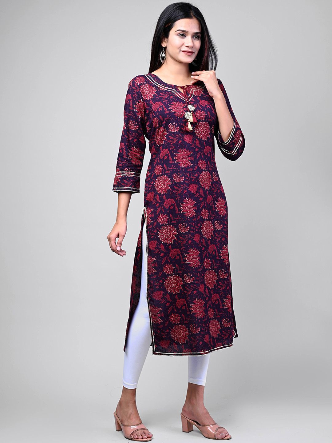 Swasti Women Maroon & Red Floral Printed Floral Kurta - Distacart