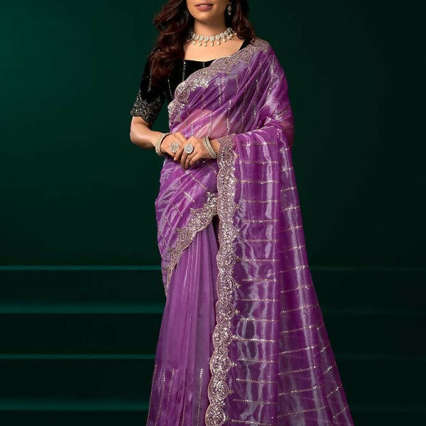 Joban Fashion Lavender Net Party Wear Sarees - Distacart