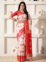 Thumbnail for Astita Linen Cotton Red & White Saree