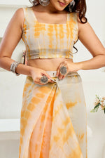 Thumbnail for Vastranavya Yellow White Digital Printed Linen Ready To Wear Designer Saree with Unstitched Blouse - Distacart