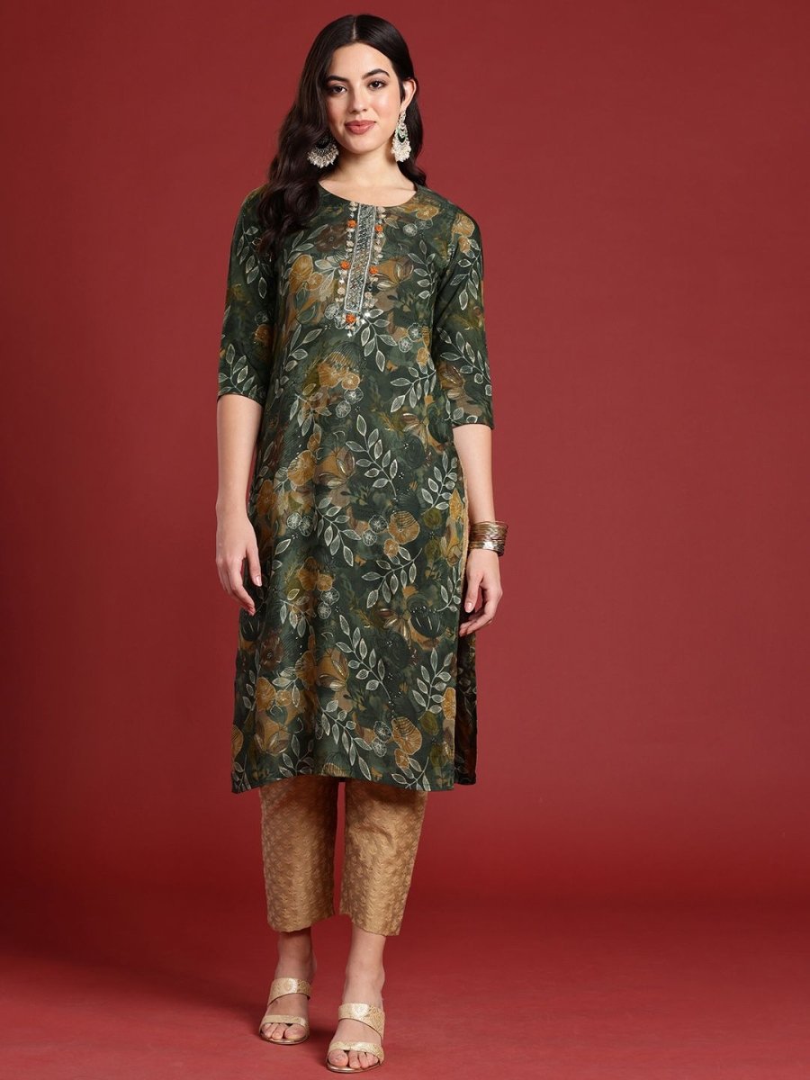 Anouk Women Floral Printed Thread Work Kurta