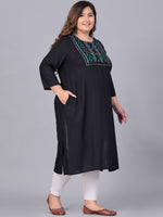 Thumbnail for Sztori Plus Size Floral Embroidered Yoke Mirror Work Straight Kurta - Distacart