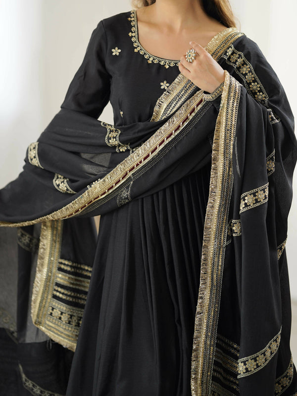 Joban Fashion black Kurta set with Pant Chinon silk Thread with Sequins work