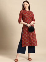 Thumbnail for All About You Women Brown Ethnic Motifs Printed Regular Kurta - Distacart