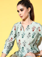 Thumbnail for All About You Women Calm Green Ethnic Motifs Print Parade Kurta with Trousers - Distacart