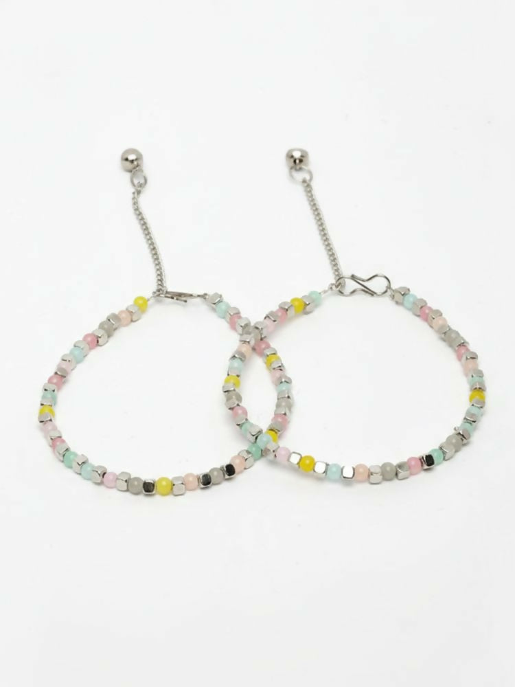 NVR Women Silver Plated Multicolour Artificial Beads Anklet - Distacart