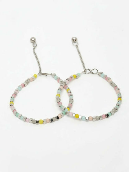 NVR Women Silver Plated Multicolour Artificial Beads Anklet - Distacart