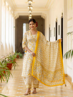 Thumbnail for Kalini Floral Printed Sequined Mirror Work A-line Pure Cotton Kurta with Patiala & Dupatta - Distacart