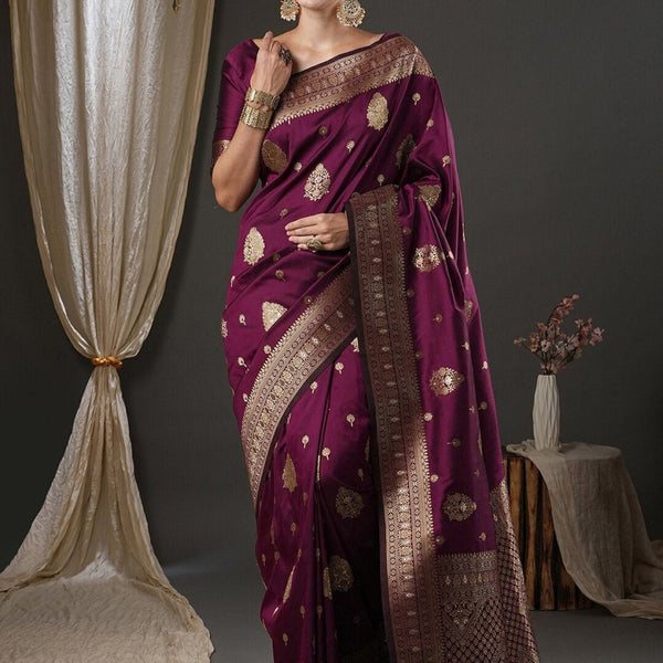 Anouk Purple & Gold-Toned Ethnic Motifs Zari Banarasi Saree - Distacart
