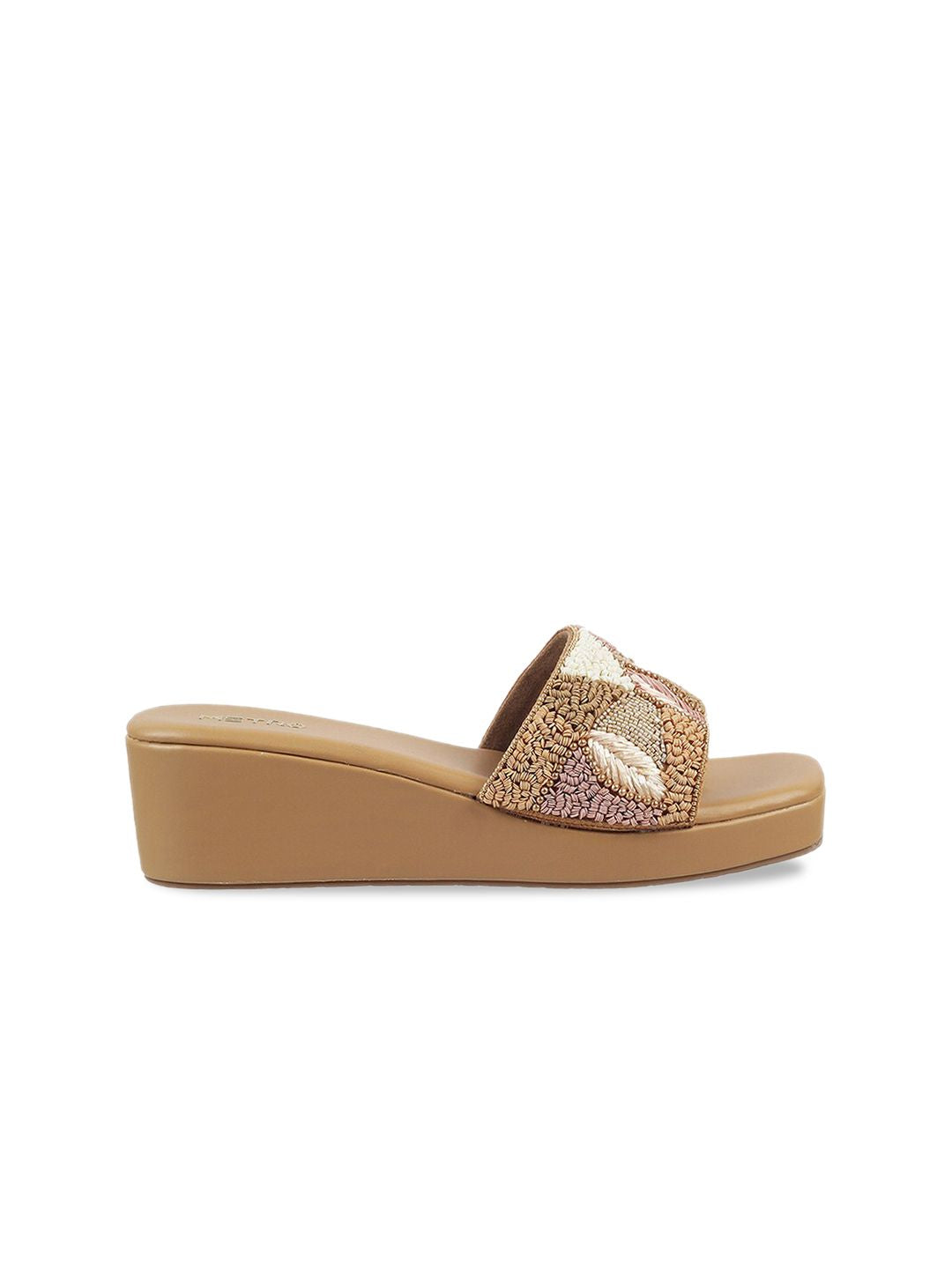 Metro Gold-Toned Printed Flatform Mules