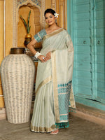 Thumbnail for Shree Shyam Fashion Rama Green Linen Saree - Distacart