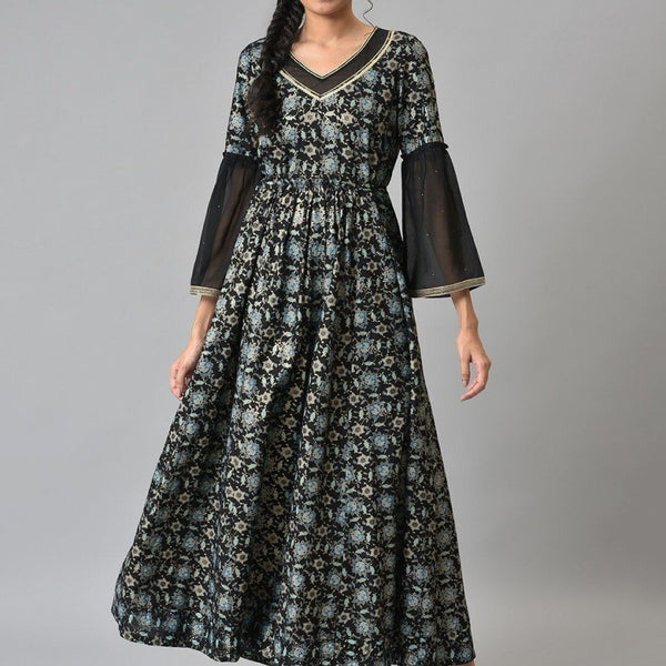 AURELIA Black Floral Printed Liva Maxi Dress - Distacart