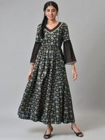 Thumbnail for AURELIA Black Floral Printed Liva Maxi Dress