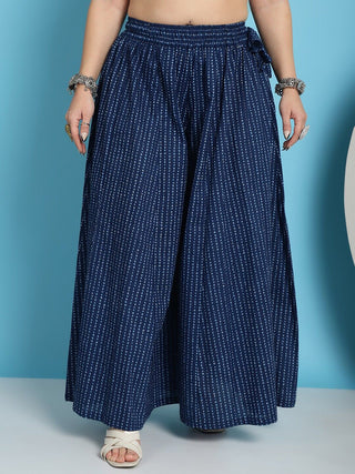 TAG 7 Plus Size Polka Dot Printed Pure Cotton Flared Ethnic Palazzo