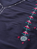 Thumbnail for All About You Women Navy Blue Embroidered Regular Thread Work Kurta with Trousers - Distacart