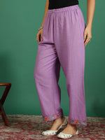 Thumbnail for Sangria Embroidered V- Neck Kurta & Trousers With Dupatta