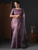 Thumbnail for Anouk Mauve & Green Floral Printed Organza Saree - Distacart