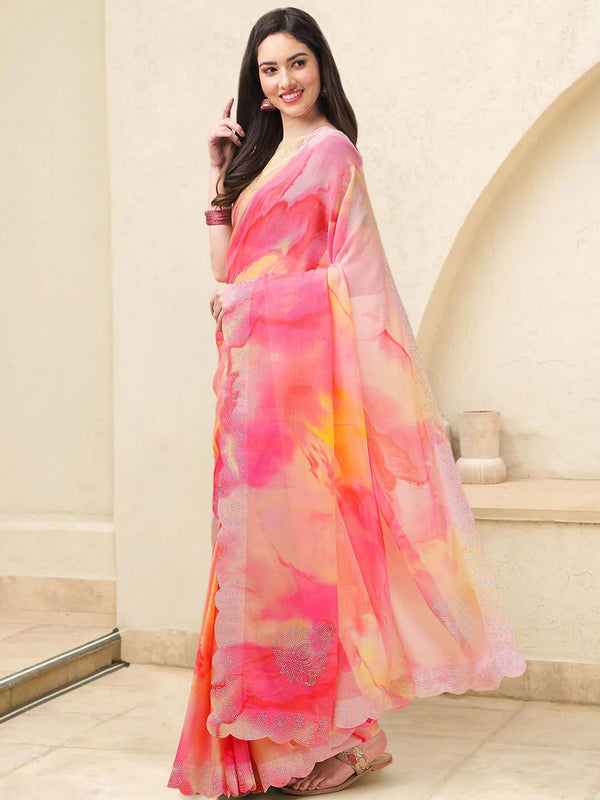 Mitera Tie and Dye Beads and Stones Ready to Wear Saree - Distacart