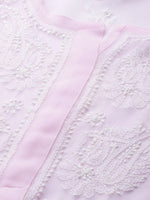 Thumbnail for ADA Women Pink & White Chikankari Embroidered Handloom Kurta with Trousers - Distacart