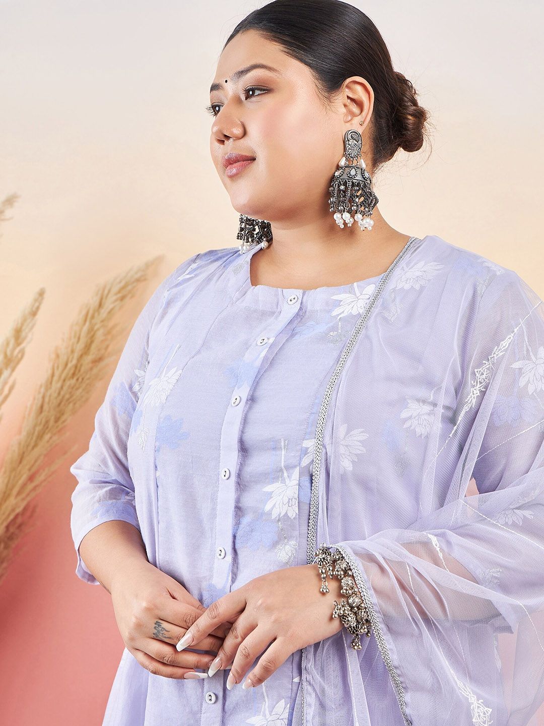 Sztori Floral Printed Round Neck A-Line Kurta with Palazzo & Dupatta - Distacart