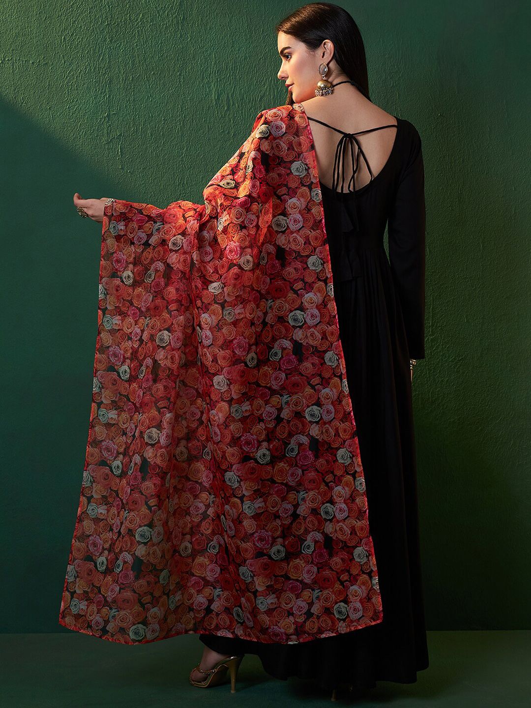 Sangria Black Sweetheart Neck Anarkali Kurta With Dupatta - Distacart